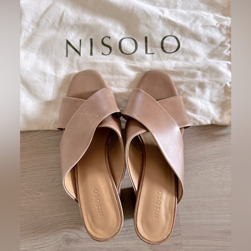 Nisolo Women's Carina Cross Strap Mule Heeled Sandal Size 7